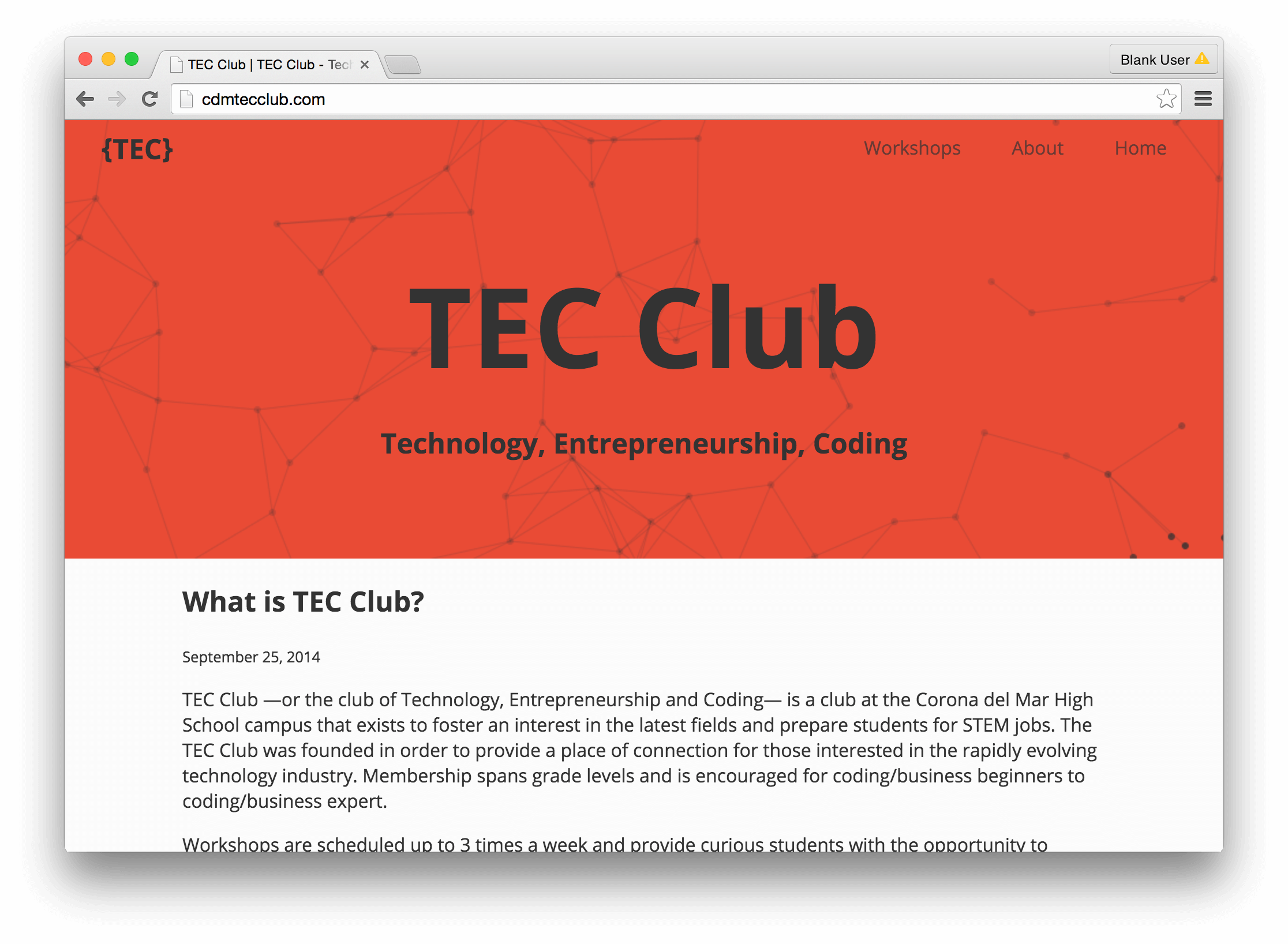 TEC Club homepage w/ Particle Network Animation